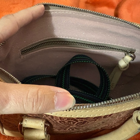 Consuela Floral Embossed Brown and Tan Satchel - Picture 4 of 11